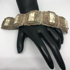 Vintage Estate Antique Bracelet. Art Nouveau Silver Filigree. Length 6 1/2”